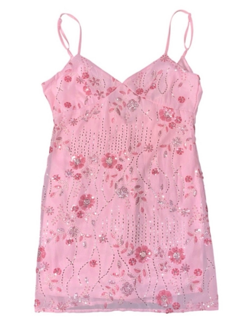 Pink Floral Sequin Slip Chemise with Adjustable Straps